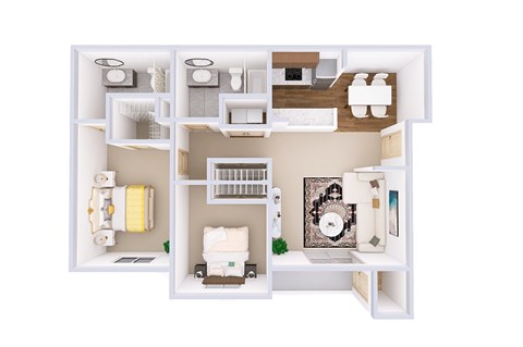 Floor plan for 2 beds, 2 baths, 1057 sqft